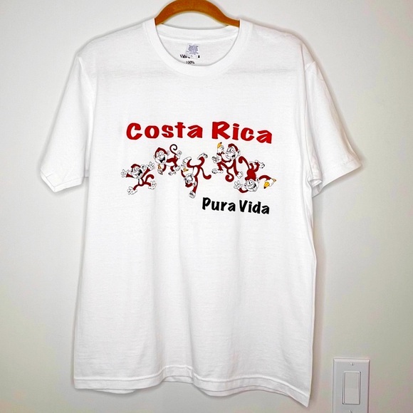 NWOT Costa Rica PURA VIDA Short Sleeve White Cotton T-Shirt small callout Large - Picture 1 of 16